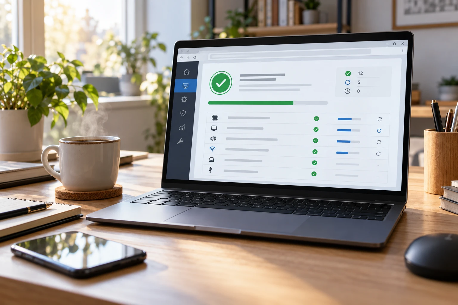 Ordinateur portable affichant un rapport de détection de pilotes Windows sur un bureau